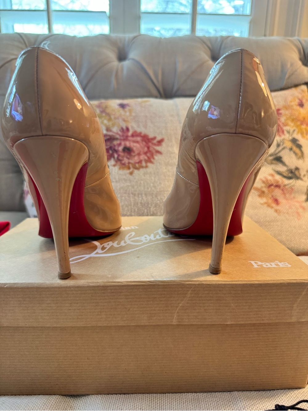 Christian Louboutin Nude Patent Leather Pumps with Red Soles
